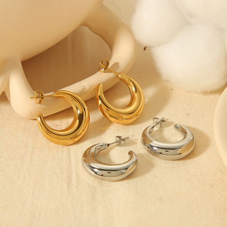 1 paire de boucles d'oreilles classiques en acier inoxydable doré  en forme de croissant creux brillant pour un usage quotidien pour femme 2