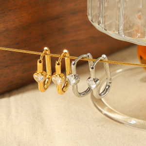 1 Paire De Boucles D'Oreilles Simples Et Tendance En Acier Inoxydable Plaqué Or  En Forme De Cœur Avec Diamant Pour Un Usage Quotidien Pour Les Femmes h5 Image4