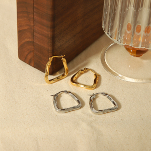 1 Paire De Boucles D'Oreilles Créoles Géométriques Irrégulières En Acier Inoxydable Plaqué Or , Simples Et À La Mode, Pour Bijoux Pour Femmes À Porter Au Quotidien h5 Image3