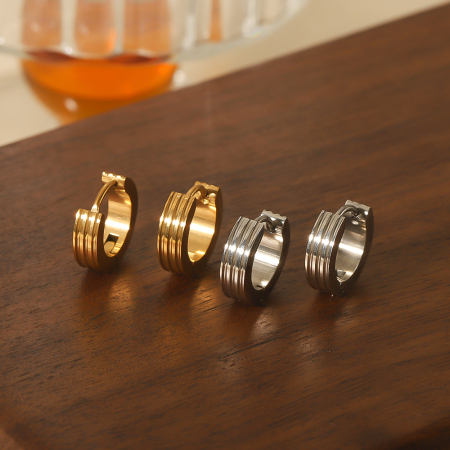1 paire de boucles d'oreilles créoles géométriques classiques simples en acier inoxydable plaqué or  pour femmes, bijoux à porter au quotidien