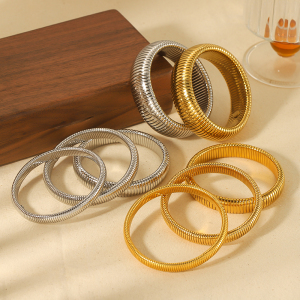 1 Pièce De Bracelet Élastique En Acier Inoxydable Plaqué Or  De Style Européen Et Américain Pour Bijoux Pour Femmes À Porter Au Quotidien h5 Image4