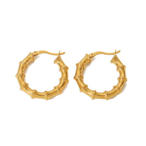 1 Paire De Boucles D'Oreilles Créoles En Bambou En Acier Inoxydable Plaqué Or , Simples Et Tendance, Pour Femmes, À Porter Au Quotidien h5 Image5