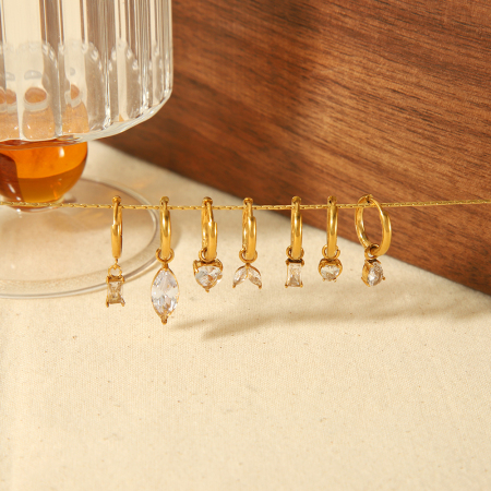 1 paire de boucles d'oreilles pendantes géométriques quotidiennes en zircon plaqué or  pour femmes, série simple