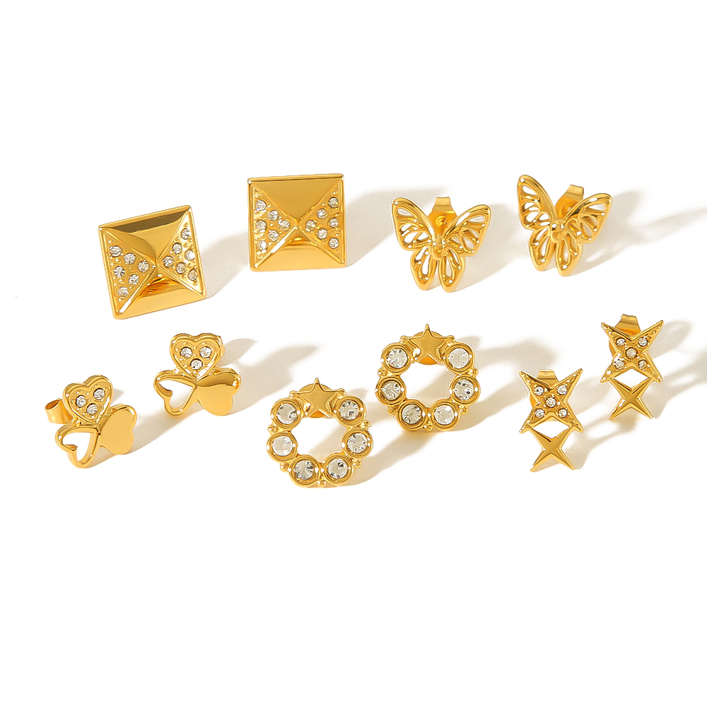 Boucles D'Oreilles Puces Pour Femmes En Acier Inoxydable, Forme Cœur, Couleur Or, Étanches Image4