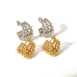 1 Paire De Boucles D'Oreilles Créatives Et À La Mode En Acier Inoxydable Plaqué Or  À Maillons Ronds En Forme De C, Adaptées Au Port Quotidien Des Femmes h5 Image5