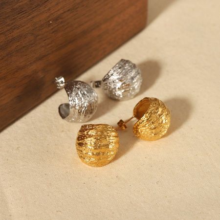 1 paire de boucles d'oreilles sphériques à texture géométrique irrégulière en acier inoxydable plaqué or  créatives et à la mode pour bijoux pour femmes à porter au quotidien