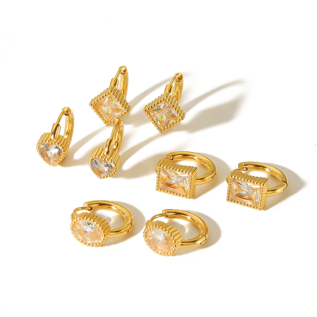 1 pièce de boucles d'oreilles exquises et à la mode en acier inoxydable plaqué or  en forme de cœur carré géométrique fileté en diamant pour femmes à porter au quotidien 2