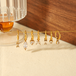 1 Paire De Boucles D'Oreilles Pendantes Géométriques Quotidiennes En Zircon Plaqué Or  Pour Femmes, Série Simple h5 Image4
