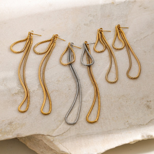 Boucles D'Oreilles Pendantes En Acier Inoxydable, Longues Boucles D'Oreilles À Maillons Ronds En Forme D'Os De Serpent, Style Plage, Avec Pompons Longs. h5 Image6