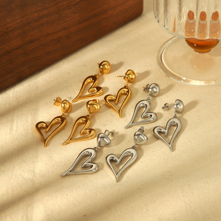 1 paire de boucles d'oreilles pendantes d'amour personnalisées en acier inoxydable plaqué or , adaptées au port quotidien des femmes