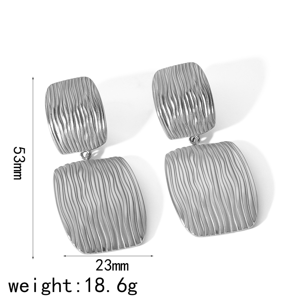 1 Paire De Boucles D'Oreilles Pendantes Carrées Géométriques À Texture Rayée En Acier Inoxydable Plaqué Or  À Personnalité Exagérée, Adaptées Au Port Quotidien Des Femmes Image6