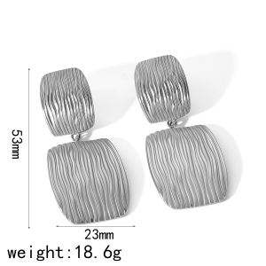 1 Paire De Boucles D'Oreilles Pendantes Carrées Géométriques À Texture Rayée En Acier Inoxydable Plaqué Or  À Personnalité Exagérée, Adaptées Au Port Quotidien Des Femmes h5 Image6