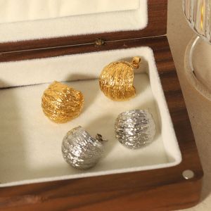 1 Paire De Boucles D'Oreilles Sphériques À Texture Géométrique Irrégulière En Acier Inoxydable Plaqué Or Créatives Et À La Mode Pour Bijoux Pour Femmes À Porter Au Quotidien h5 Image3