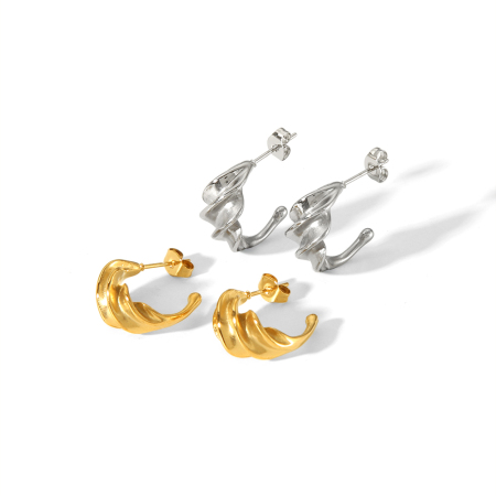 1 paire de boucles d'oreilles classiques en forme de c en acier inoxydable plaqué or  pour femmes à porter au quotidien 2