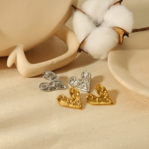 1 Paire De Boucles D'Oreilles Classiques En Acier Inoxydable Plaqué Or  En Forme De Cœur Martelé Géométrique Pour Femmes À Porter Au Quotidien h5 Image3