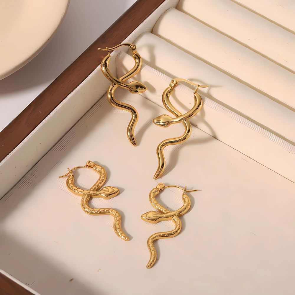 1 Paire De Boucles D'Oreilles Serpent Lisses En Acier Inoxydable Plaqué Or Personnalisées Pour Un Usage Quotidien Pour Les Femmes Image5