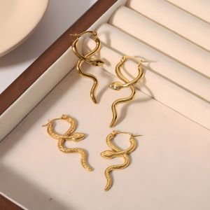1 Paire De Boucles D'Oreilles Serpent Lisses En Acier Inoxydable Plaqué Or Personnalisées Pour Un Usage Quotidien Pour Les Femmes h5 Image5