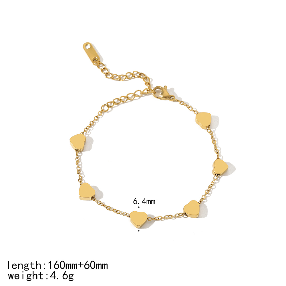 Un Simple Bracelet En Acier Inoxydable Plaqué Or  Avec Un Cœur En Forme De Pêche Et Un Zircon Pour Un Usage Quotidien Pour Les Femmes Image5
