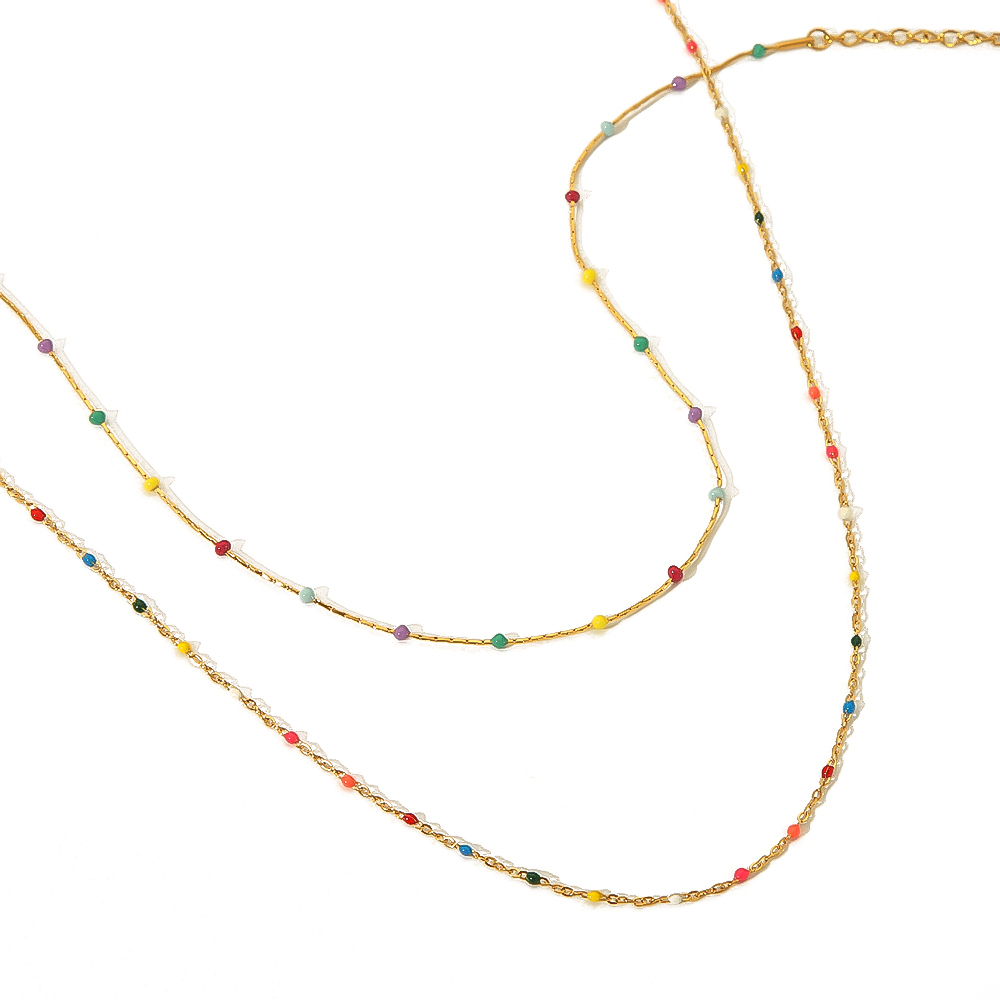 1 Pièce De Collier De Clavicule En Acier Inoxydable Plaqué Or  À La Mode Avec Des Perles Colorées Pour Femmes À Porter Au Quotidien Image5