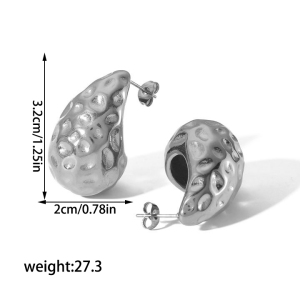 1 Paire De Boucles D'Oreilles En Forme De Larme Creuses Martelées En Acier Inoxydable Plaqué Or , Classiques Et À La Mode, Adaptées Au Port Quotidien Des Femmes h5 Image5