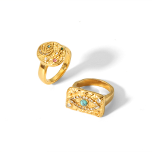 1 Pièce De Bague En Acier Inoxydable Plaqué Or  À La Mode Avec Œil De Lave En Diamant Coloré Pour Femme À Porter Au Quotidien h5 Image6