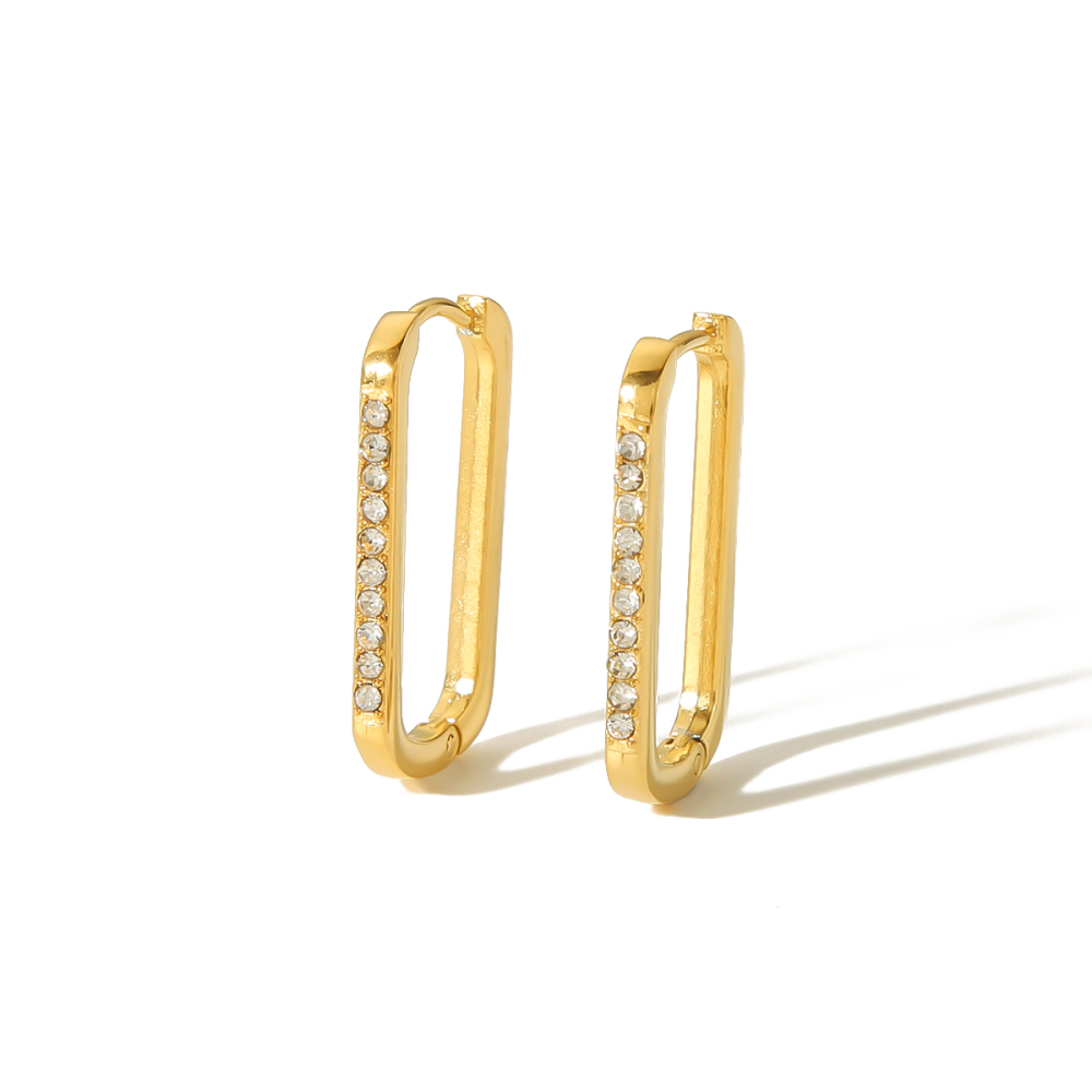1 Paire De Boucles D'Oreilles Créoles Rectangulaires En Acier Inoxydable Plaqué Or , Simples Et Élégantes, En Forme De Diamant, Pour Bijoux Pour Femmes À Porter Au Quotidien Image6