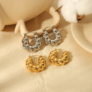 1 Paire De Boucles D'Oreilles Classiques En Acier Inoxydable Plaqué Or  En Forme De U Torsadé Épais Pour Bijoux Pour Femmes À Porter Au Quotidien h5 Image4