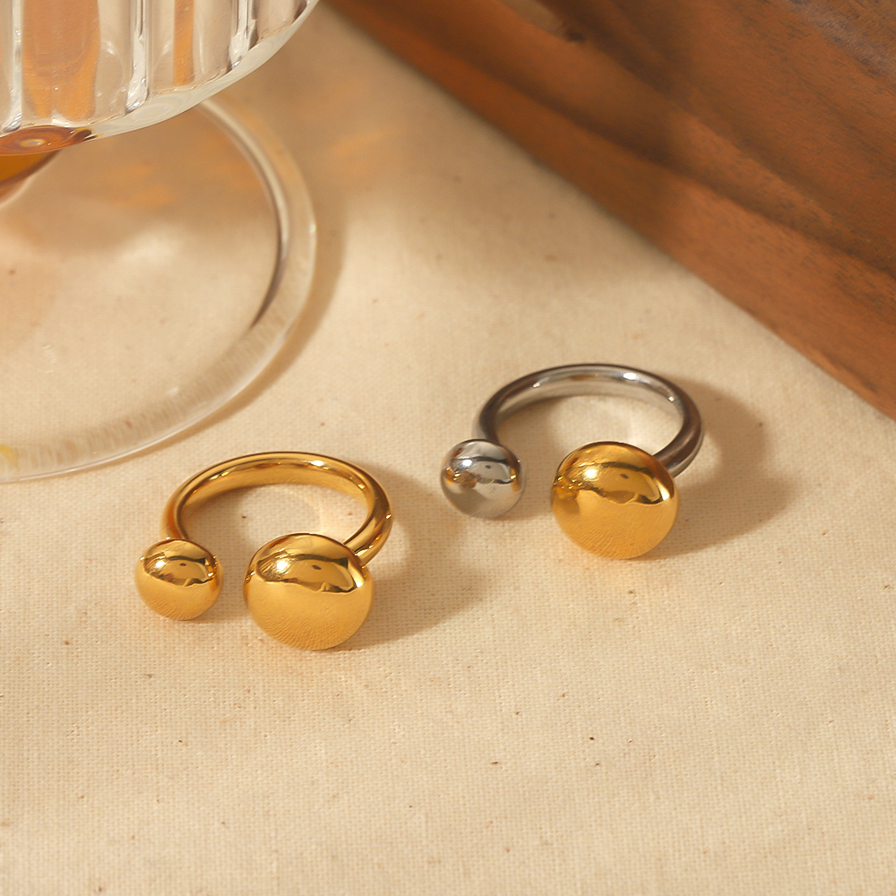 1 Pièce De Bague Ouverte Ronde Géométrique En Acier Inoxydable Plaqué Or , Élégante Et Stylée, Adaptée Au Port Quotidien Des Femmes Image4