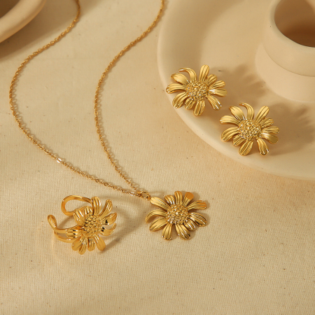 1 pièce de collier pendentif marguerite en acier inoxydable plaqué or  élégant et à la mode pour femme à porter au quotidien 2