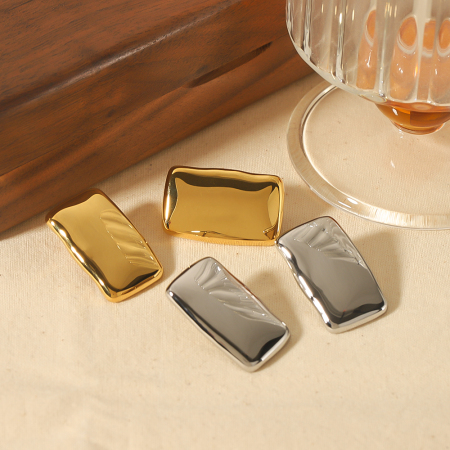 1 paire de boucles d'oreilles rectangulaires lisses en acier inoxydable plaqué or  personnalisées pour bijoux pour femmes à porter au quotidien