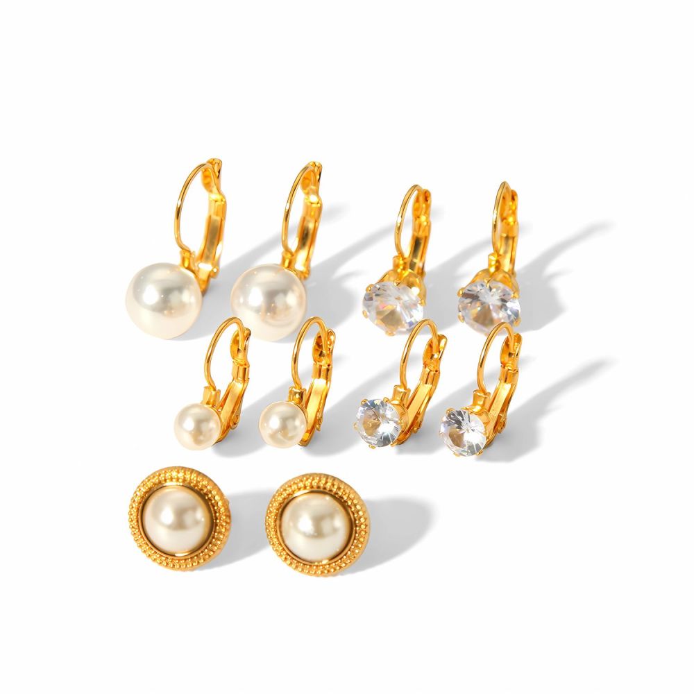 1 Paire De Boucles D'Oreilles En Perles En Acier Inoxydable Plaqué Or Élégantes Et À La Mode Pour Femmes À Porter Au Quotidien Image5