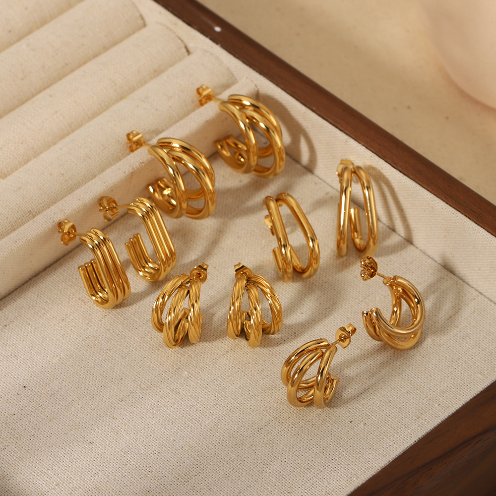 1 Paire De Boucles D'Oreilles Géométriques Irrégulières En Acier Inoxydable Plaqué Or , Simples Et À La Mode, Pour Bijoux Pour Femmes À Porter Au Quotidien Image3