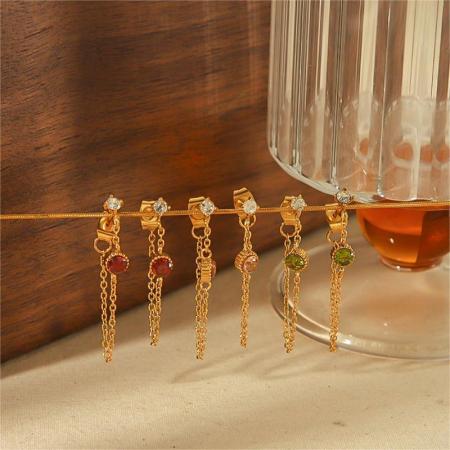 1 paire de boucles d'oreilles à pampilles en diamant coloré en acier inoxydable plaqué or exquises et à la mode pour femmes à porter au quotidien
