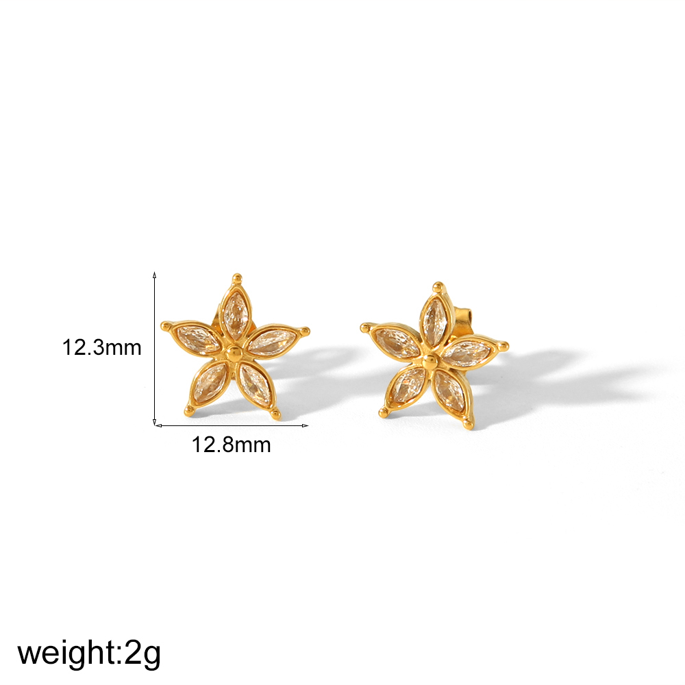 Boucles D'Oreilles Puces Pour Femmes En Acier Inoxydable, Couleur Or, En Forme De Fleur Délicate. 