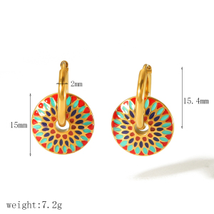 1 Paire De Boucles D'Oreilles Classiques En Acier Inoxydable Plaqué Or , Style Vintage, Couleur Émaillée Goutte À Goutte, Bijoux Pour Femmes, Usage Quotidien h5 Image5