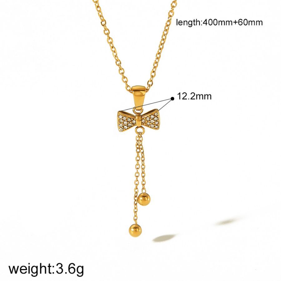 1 Pièce De Collier Pendentif En Forme De Nœud En Diamant En Acier Inoxydable Plaqué Or  Exquis Et À La Mode Pour Un Usage Quotidien Pour Femme Image5