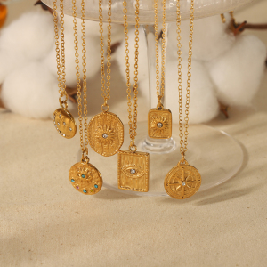 1 Pièce De Collier Pendentif Œil En Zircon Étoile À Huit Branches Martelé En Acier Inoxydable Plaqué Or  Personnalisé Pour Bijoux Pour Femmes À Porter Au Quotidien h5 Image3