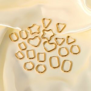 1 Paire De Boucles D'Oreilles Créoles Rectangulaires Géométriques En Acier Inoxydable Plaqué Or , Simples Et À La Mode, Pour Bijoux Pour Femmes À Porter Au Quotidien h5 Image3