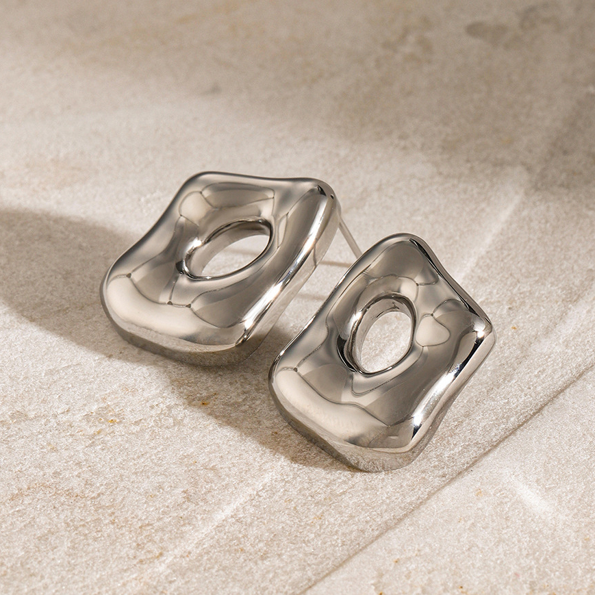 Boucles D'Oreilles Creuses En Acier Inoxydable Or  De Forme Spéciale, Boucles D'Oreilles Géométriques En Acier Titane De Haute Qualité Au Design Unique De Niche Européenne Et Américaine Image6