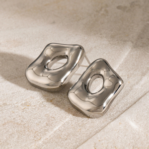 Boucles D'Oreilles Creuses En Acier Inoxydable Or  De Forme Spéciale, Boucles D'Oreilles Géométriques En Acier Titane De Haute Qualité Au Design Unique De Niche Européenne Et Américaine h5 Image6