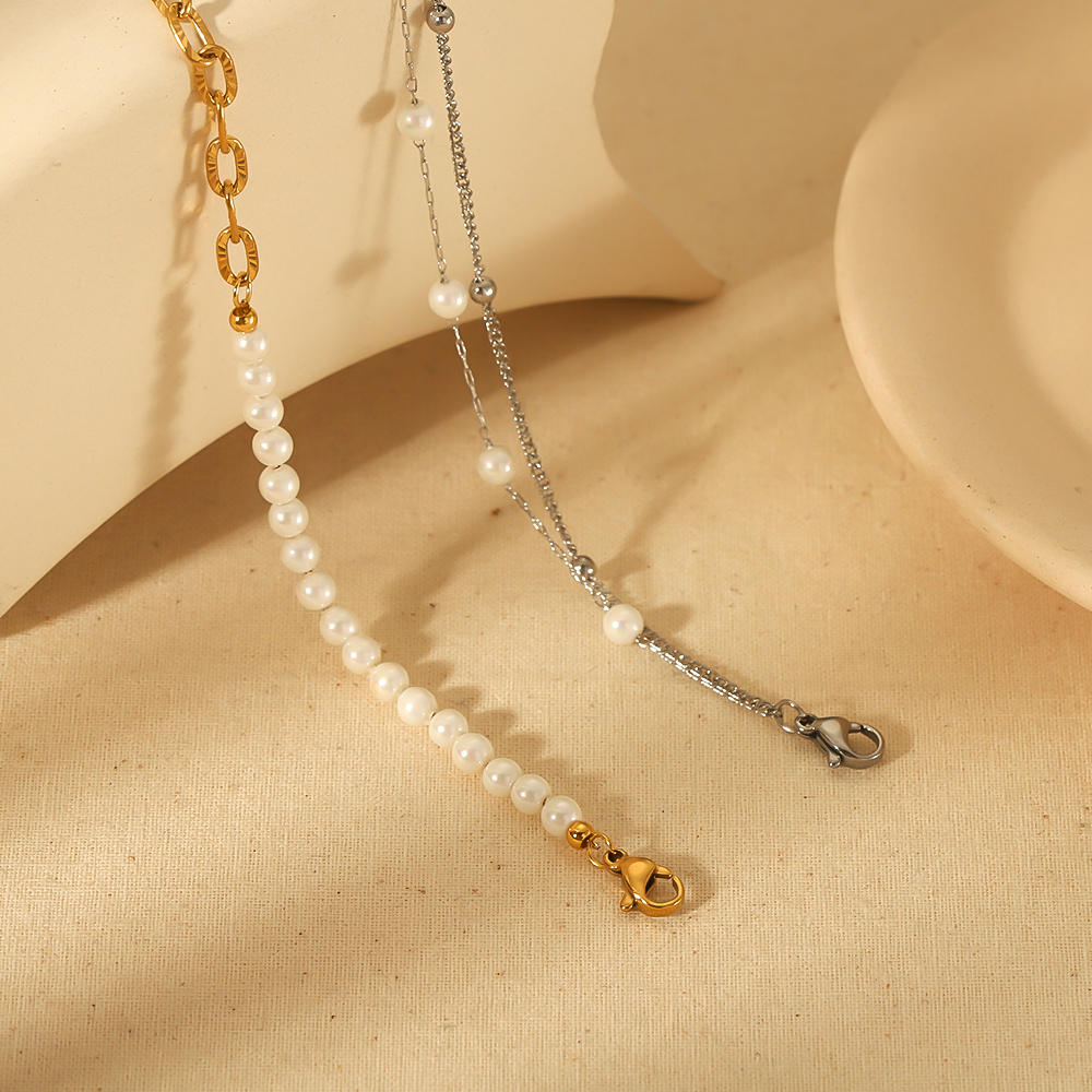1 Pièce De Bracelet À Chaîne De Perles Double Couche En Acier Inoxydable Plaqué Or  Exquis Et Élégant Pour Bijoux Pour Femmes À Porter Au Quotidien Image4