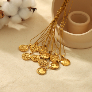 1 Pièce De Collier Pendentif 12 Constellations En Acier Inoxydable Plaqué Or  De Mode Classique Pour Bijoux Pour Femmes À Porter Au Quotidien h5 Image3