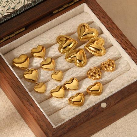 1 paire de boucles d'oreilles classiques en acier inoxydable plaqué or  en forme de cœur géométrique brillant pour bijoux pour femmes à porter au quotidien