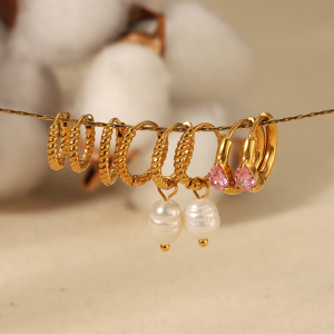 1 Paire De Boucles D'Oreilles Créoles Torsadées Classiques Simples En Acier Inoxydable Plaqué Or  Avec Pendentif En Perle Pour Bijoux Pour Femmes À Porter Au Quotidien h5 Image4