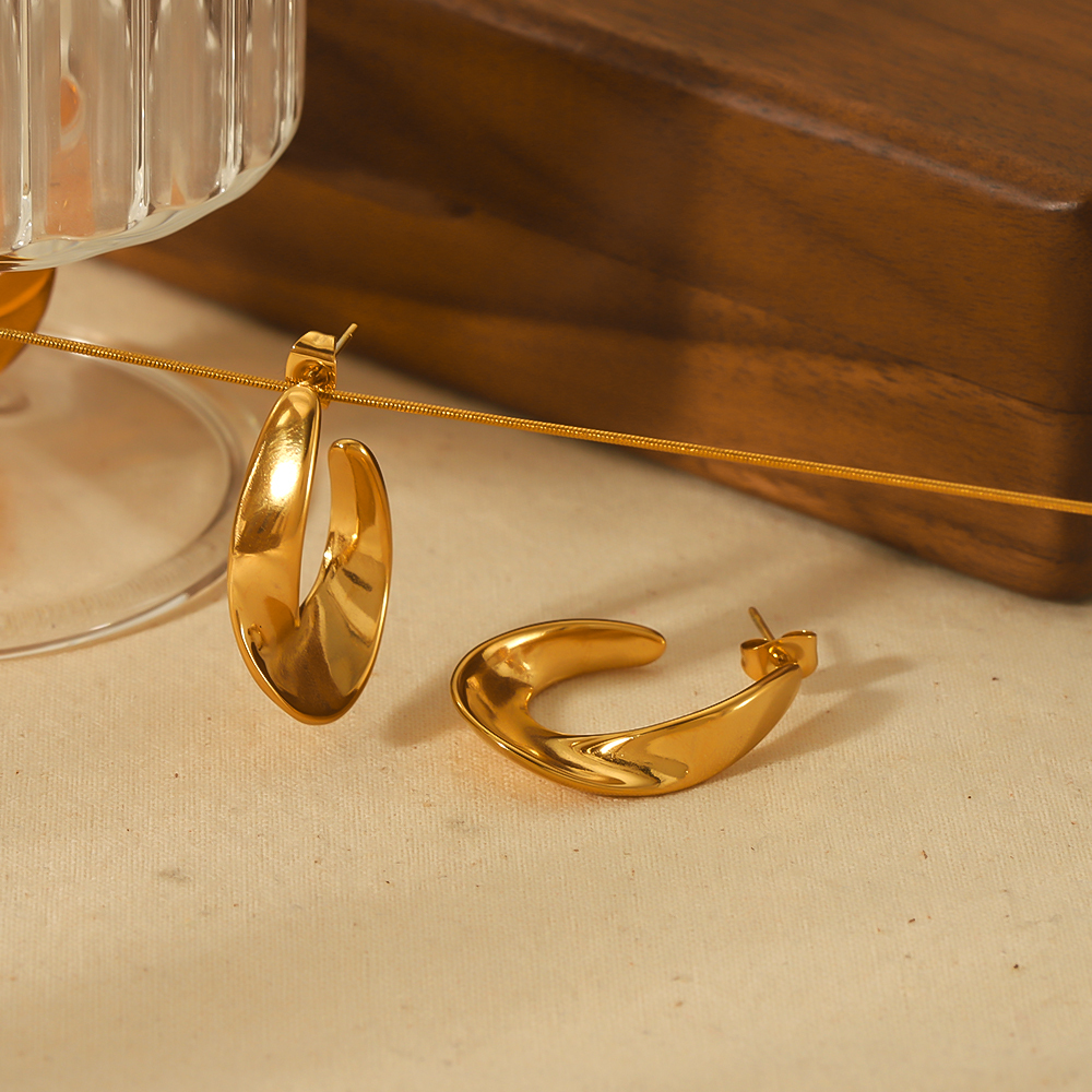 1 Paire De Boucles D'Oreilles Classiques En Acier Inoxydable Plaqué Or  À Arc Irrégulier Géométrique Pour Bijoux Pour Femmes À Porter Au Quotidien Image4
