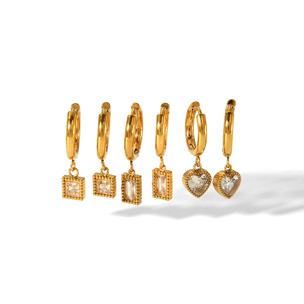 1 Pièce De Boucles D'Oreilles Pendantes Carrées Géométriques En Forme De Cœur En Acier Inoxydable Plaqué Or  Classiques Pour Femmes À Porter Au Quotidien Image5
