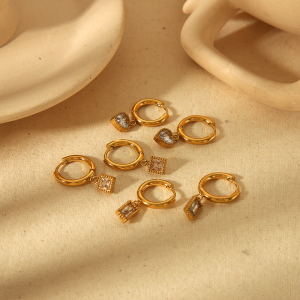 1 Pièce De Boucles D'Oreilles Pendantes Carrées Géométriques En Forme De Cœur En Acier Inoxydable Plaqué Or  Classiques Pour Femmes À Porter Au Quotidien h5 Image4