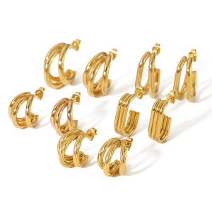 1 Paire De Boucles D'Oreilles Géométriques Irrégulières En Acier Inoxydable Plaqué Or , Simples Et À La Mode, Pour Bijoux Pour Femmes À Porter Au Quotidien h5 Image4