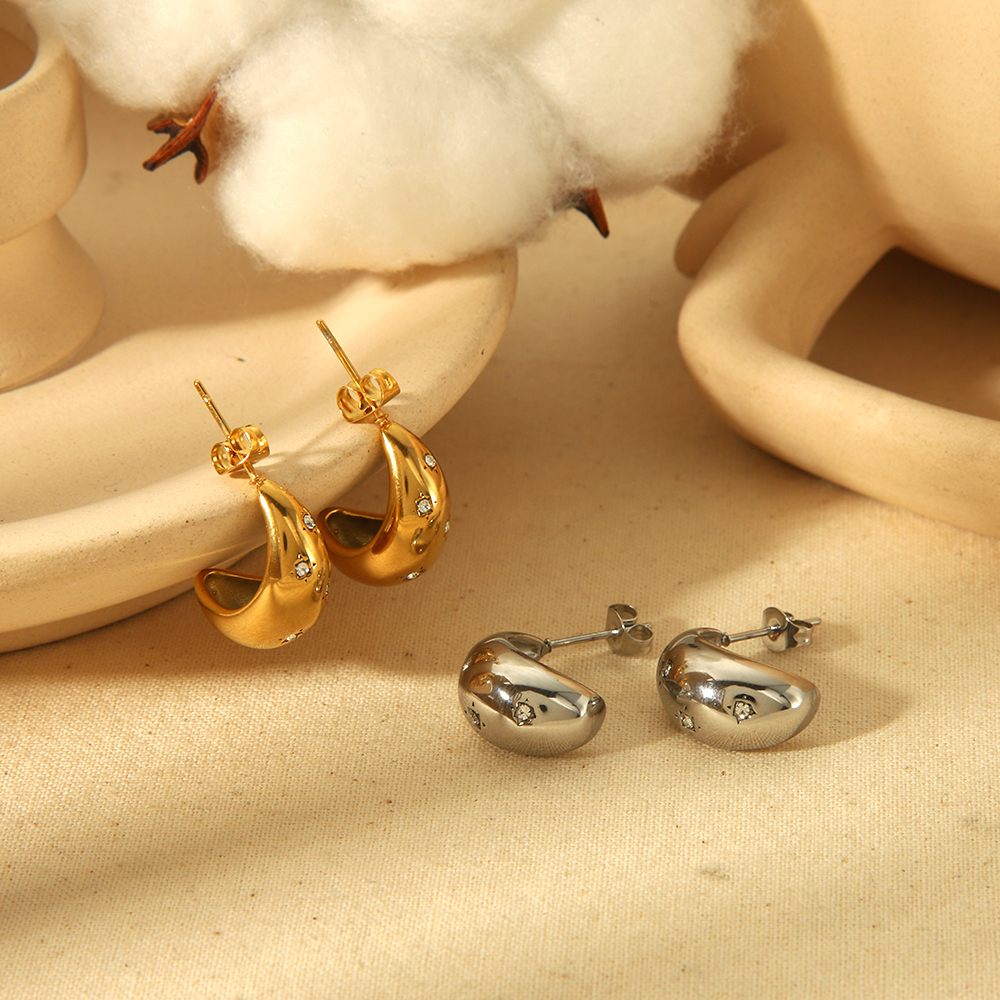 1 Paire De Boucles D'Oreilles Simples Et Individuelles En Acier Inoxydable Plaqué Or  Avec Des Points Géométriques Creux En Forme De Goutte D'Eau En Diamant Pour Un Usage Quotidien Pour Les Femmes Image4