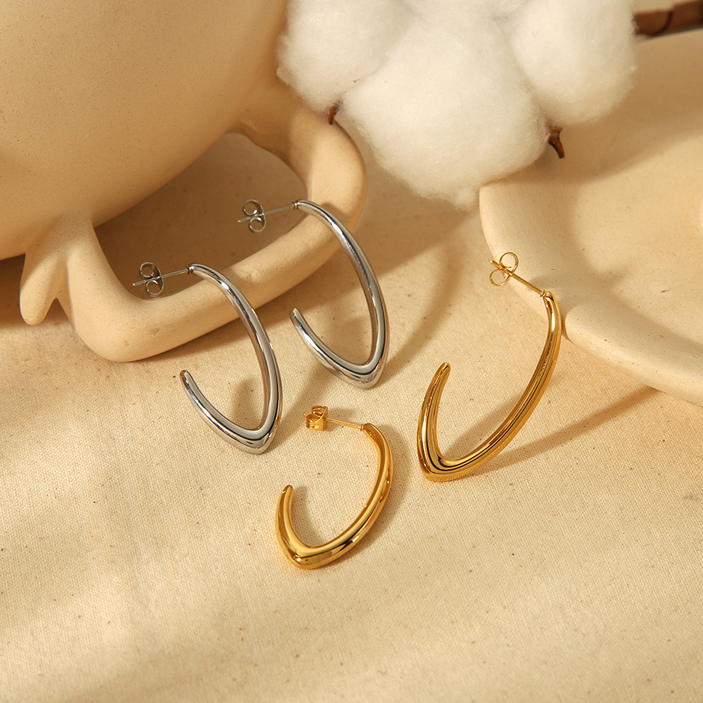 1 Paire De Boucles D'Oreilles Géométriques En Forme De C En Acier Inoxydable Plaqué Or  Personnalisées Pour Bijoux Pour Femmes À Porter Au Quotidien Image4